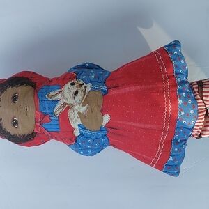 Vintage 1980's Fabric Panel Pillow Doll Black African American
